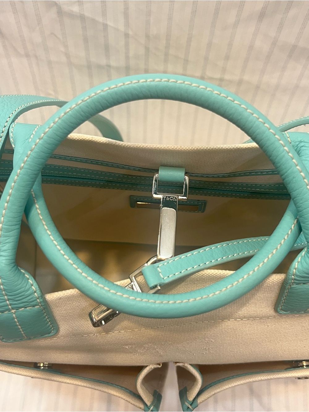 Tiffany & Co. Jitney Cream Canvas Tote with Shoulder Strap - Picture 9 of 14